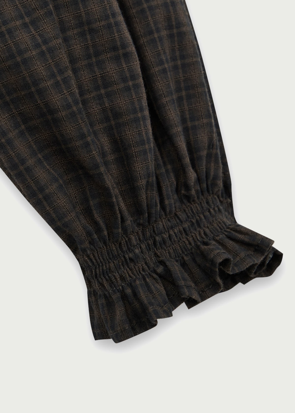 Depound neck string ribbon check blouse - brown check