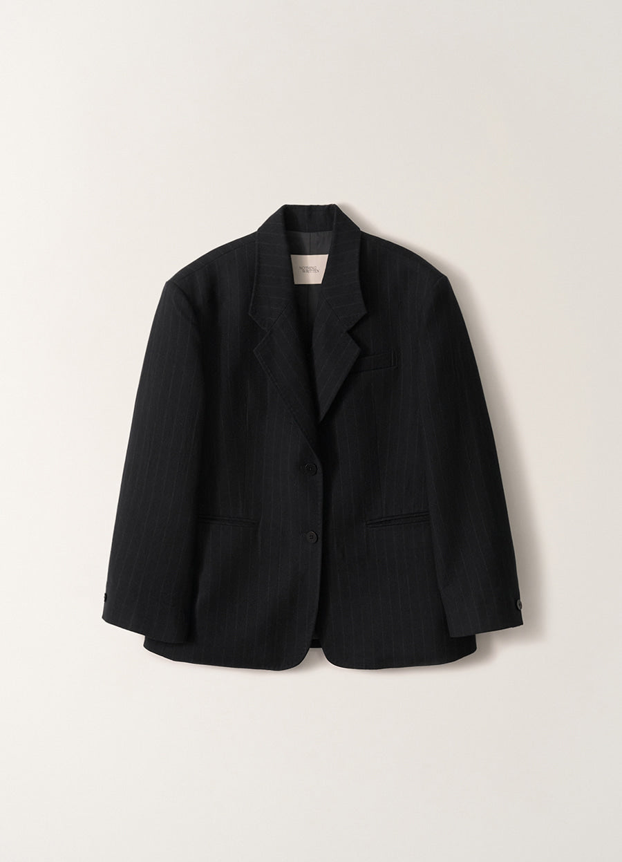 Nothing Written Pries Wool Tailored Jacket (Navy Stripe)