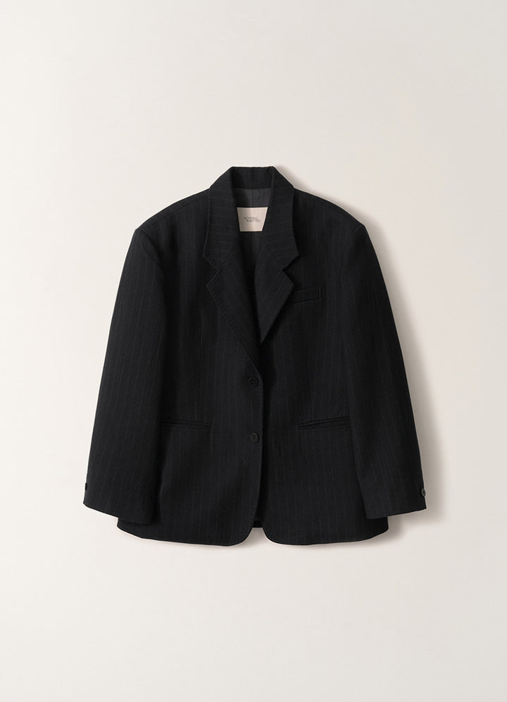 Nothing Written Pries Wool Tailored Jacket (Navy Stripe)