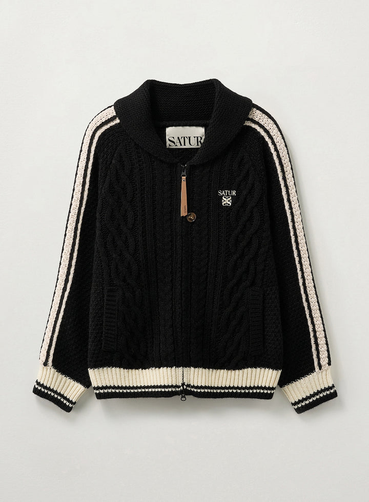 Satur (W) Lawton Cowichan Knit Cardigan - Black