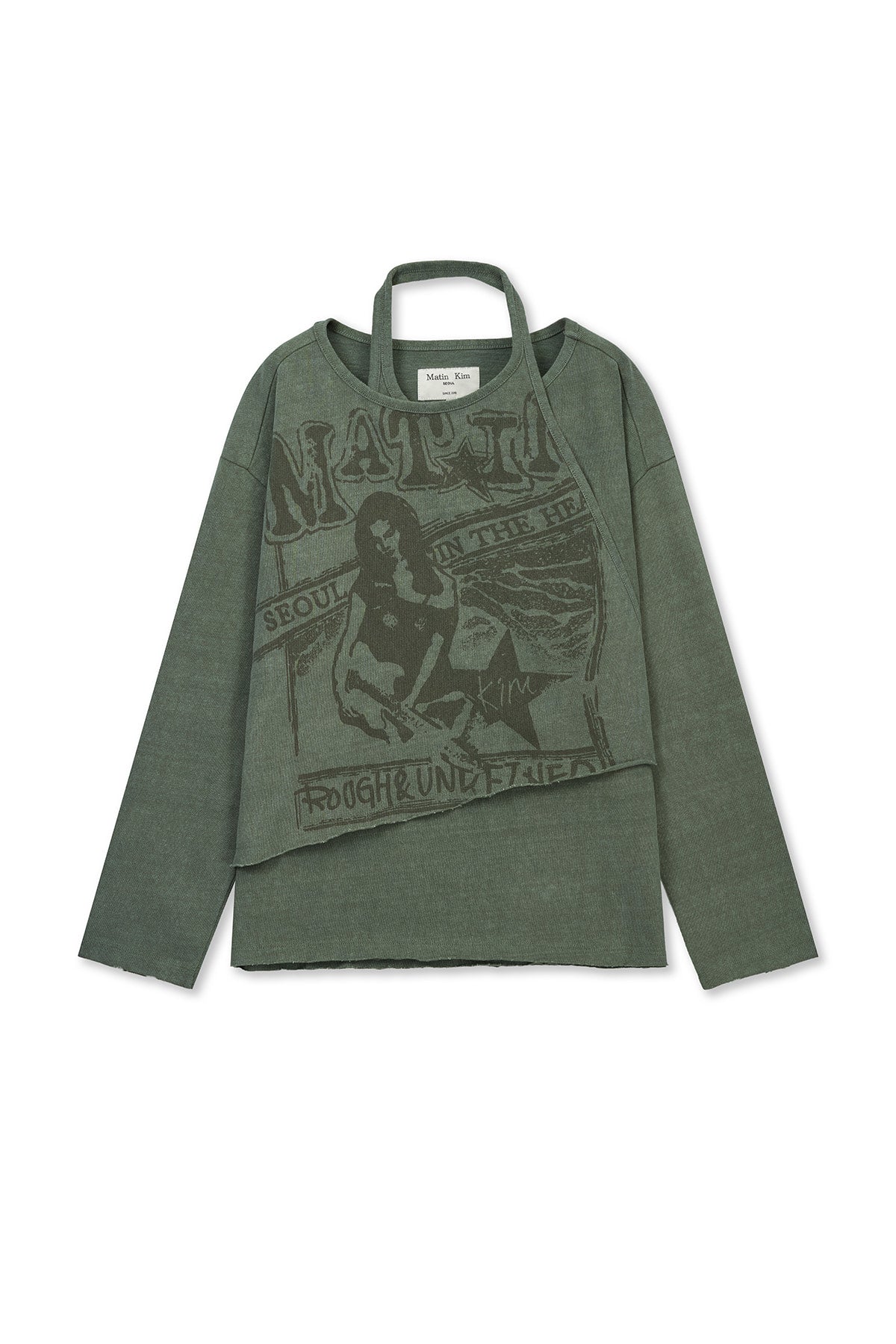 [matinkim] VINTAGE GRAPHIC LAYERED TOP IN KHAKI