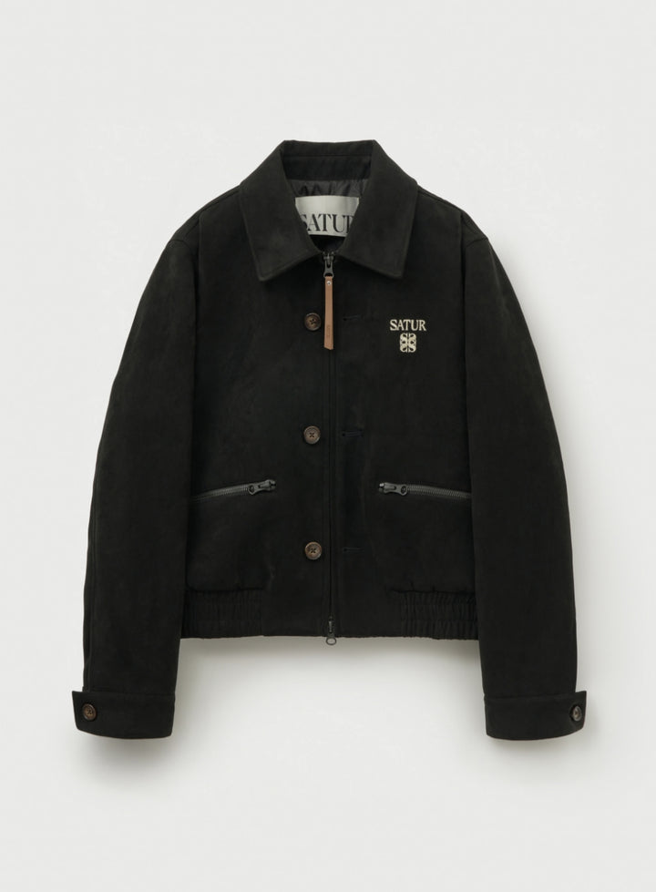 Satur (W) Teo Faux Suede Short Jacket - Pirate Black