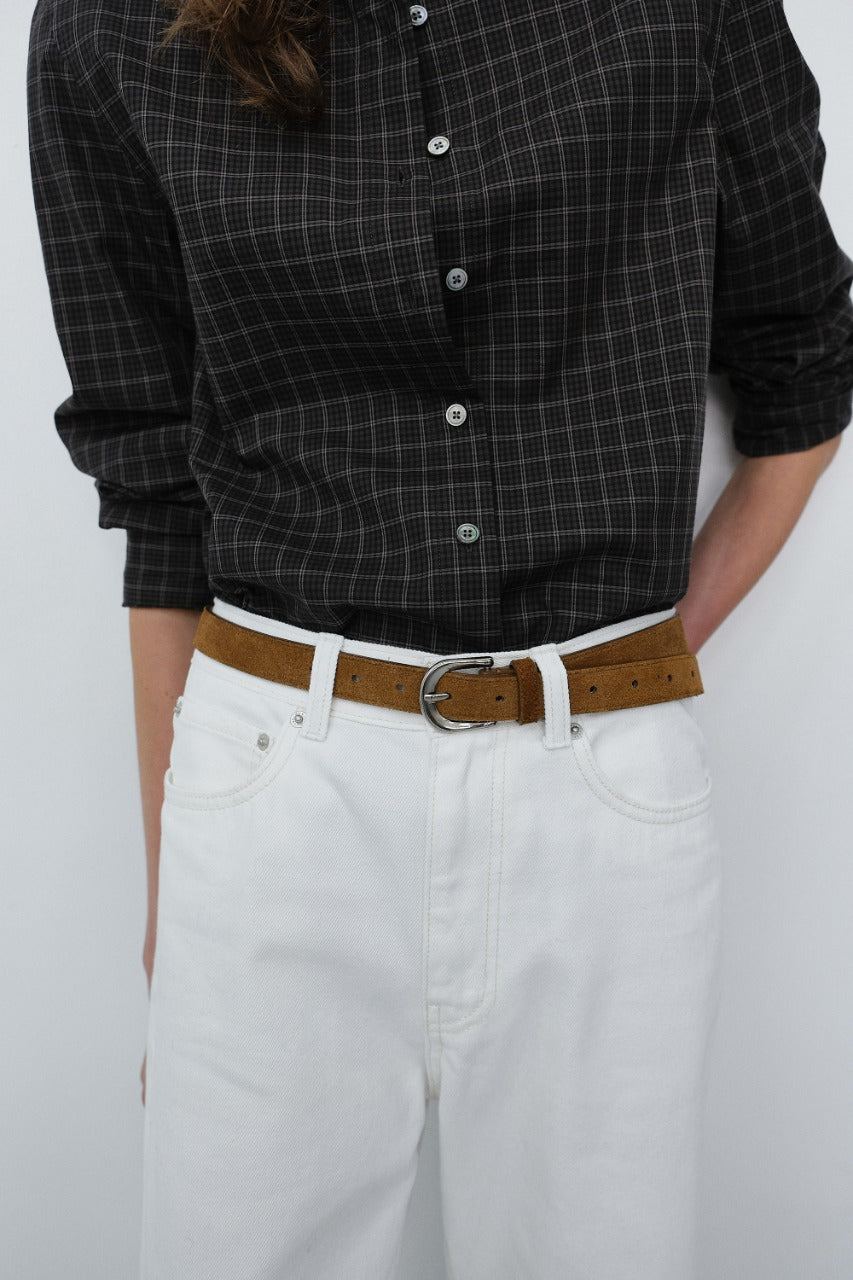 Dunst D-Buckle Suede Belt Camel