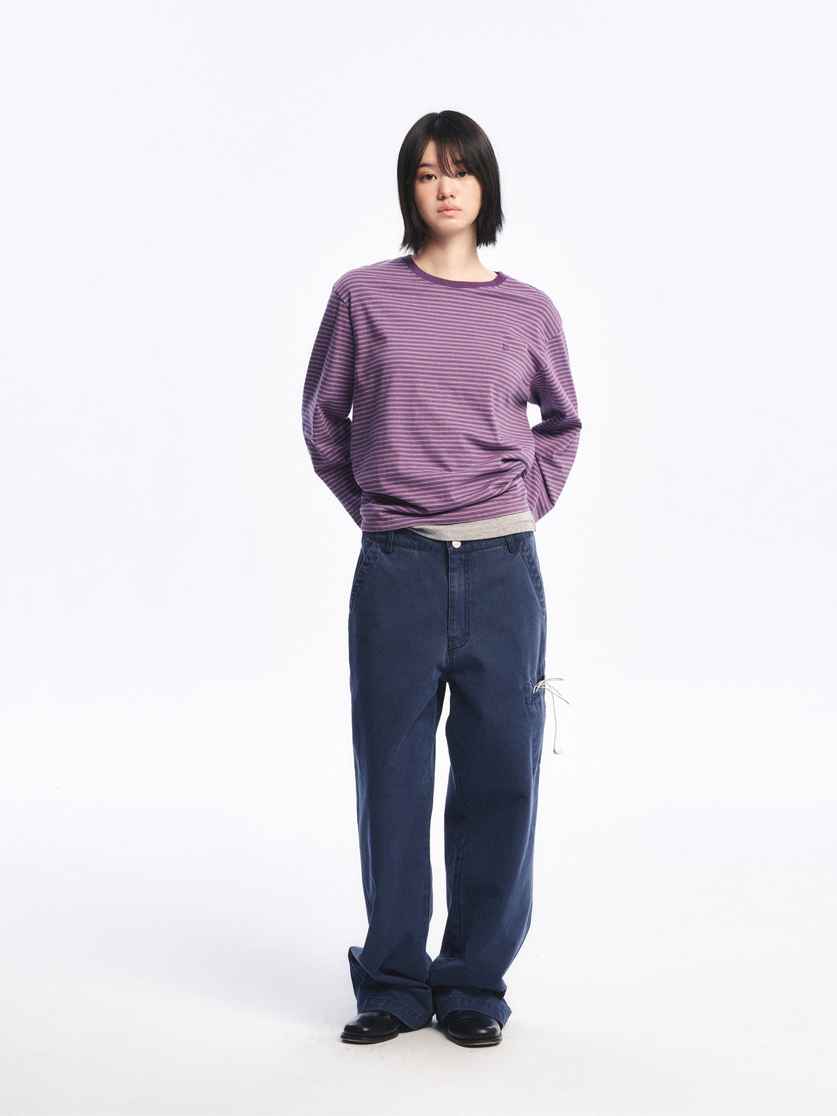 Low Classic Washed Cotton Utility Pants Navy Blue