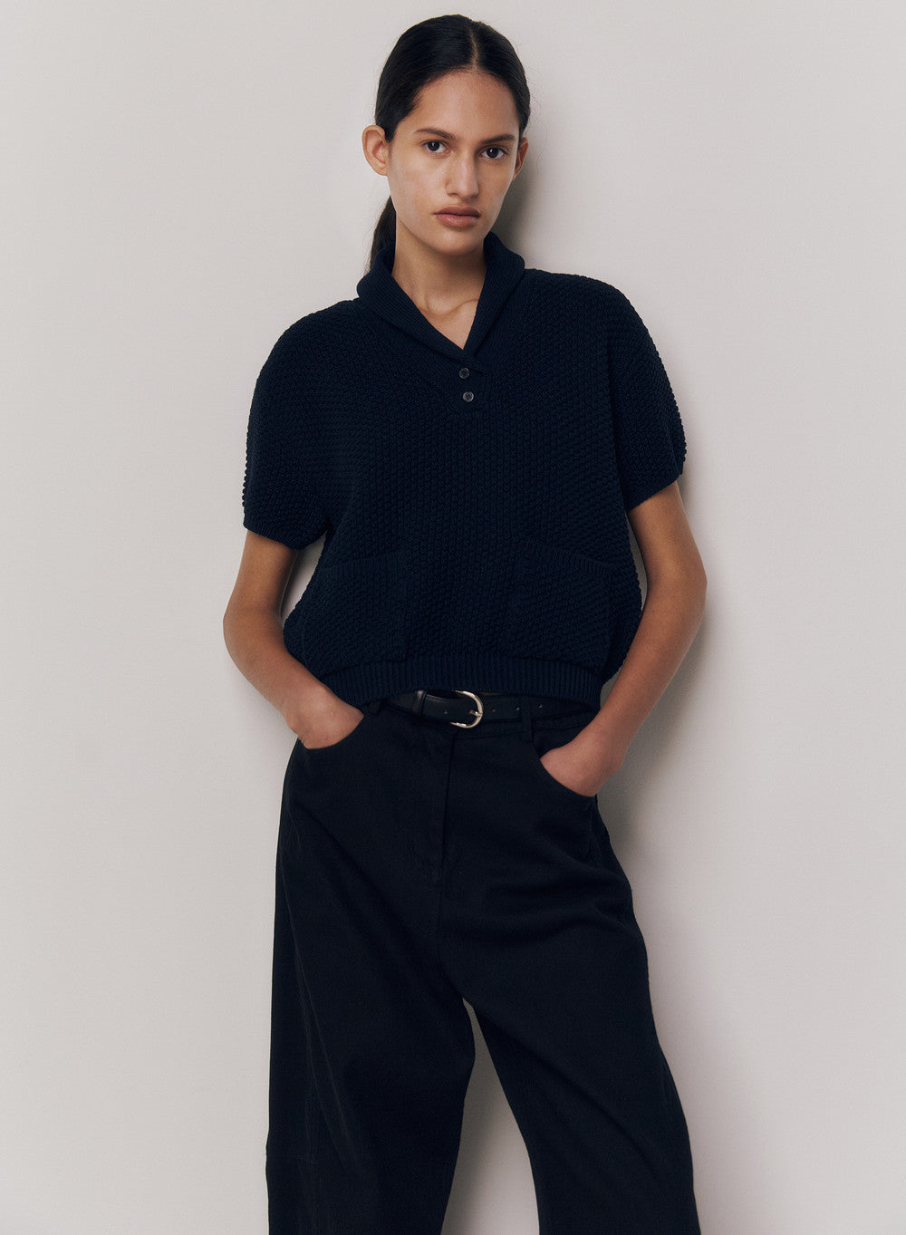 Kindersalmon Verbena Collar Knit Dark Navy