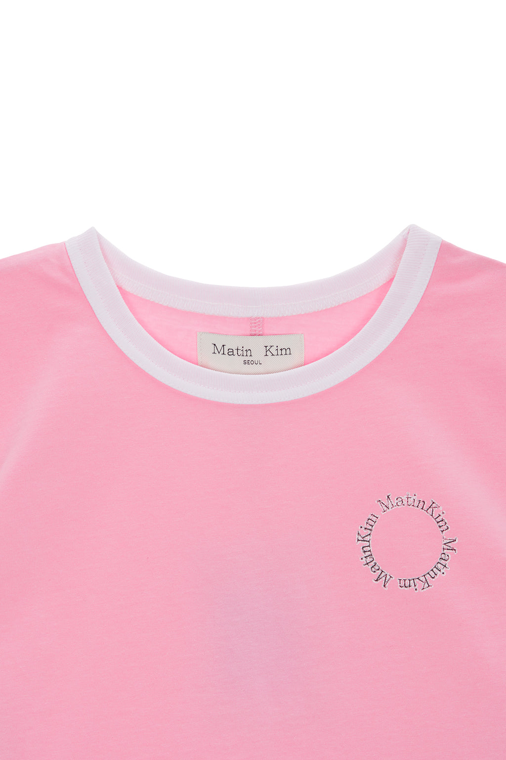 [matinkim] CIRCLE LOGO RINGER CROP TOP IN PINK