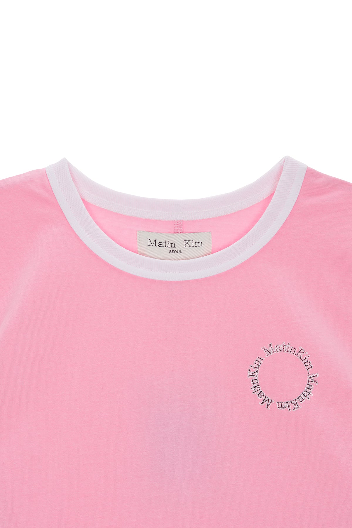 [matinkim] CIRCLE LOGO RINGER CROP TOP IN PINK