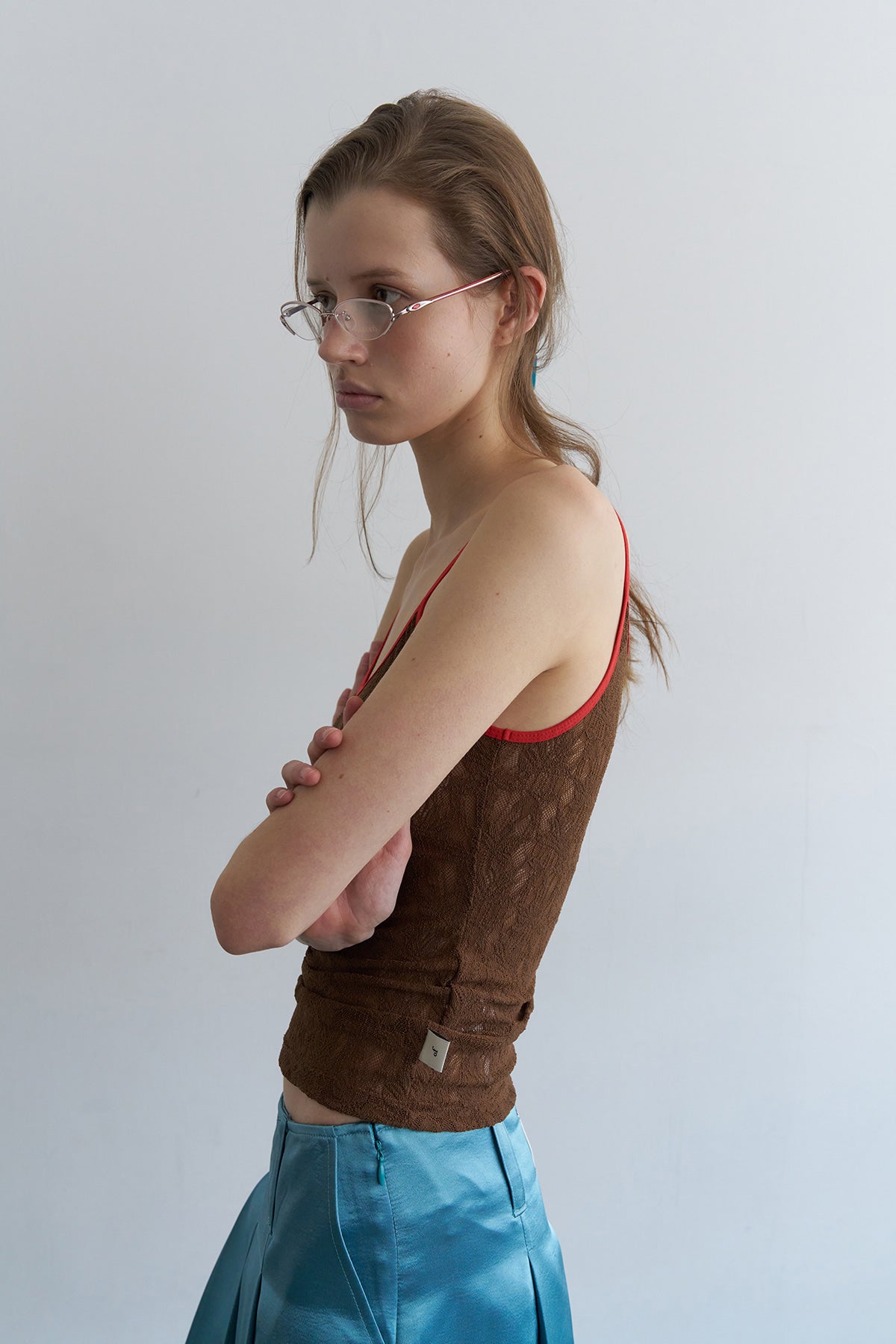 Overdueflair Texture Combi Sleeveless Brown Lace