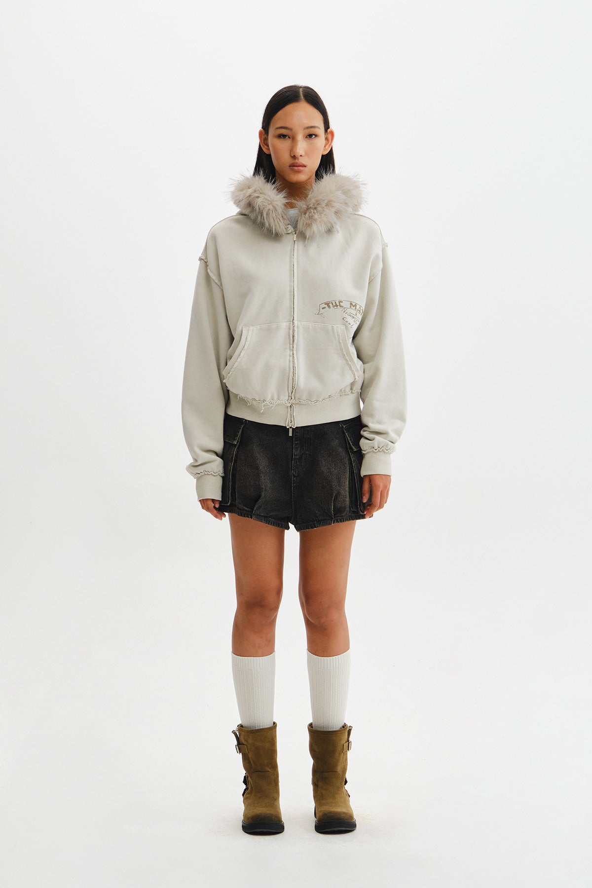 Matinkim Washed Rib Denim Balloon Shorts IN Dark Grey