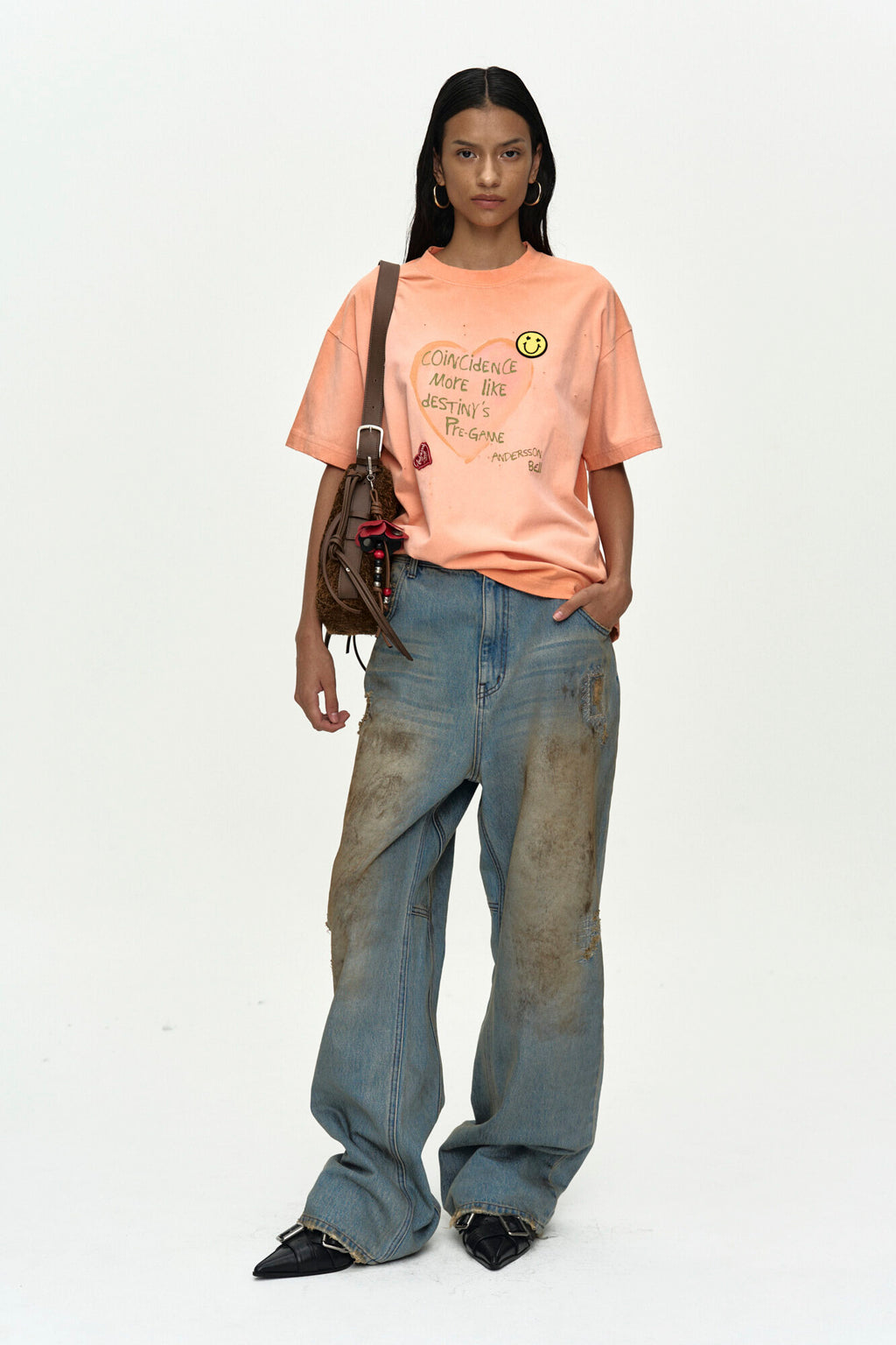 Andersson Bell (Essential) Unisex Spray Washed Heart Message T-Shirt