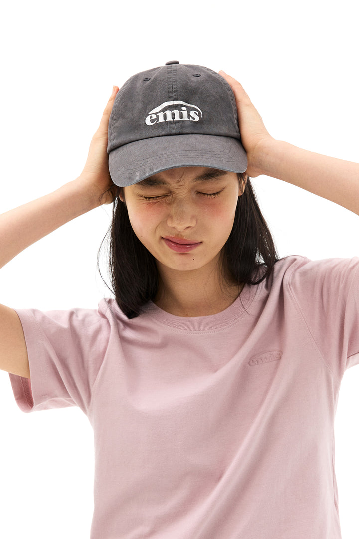 Emis Logo Print Pigment Dyeing Ball Cap-Gray