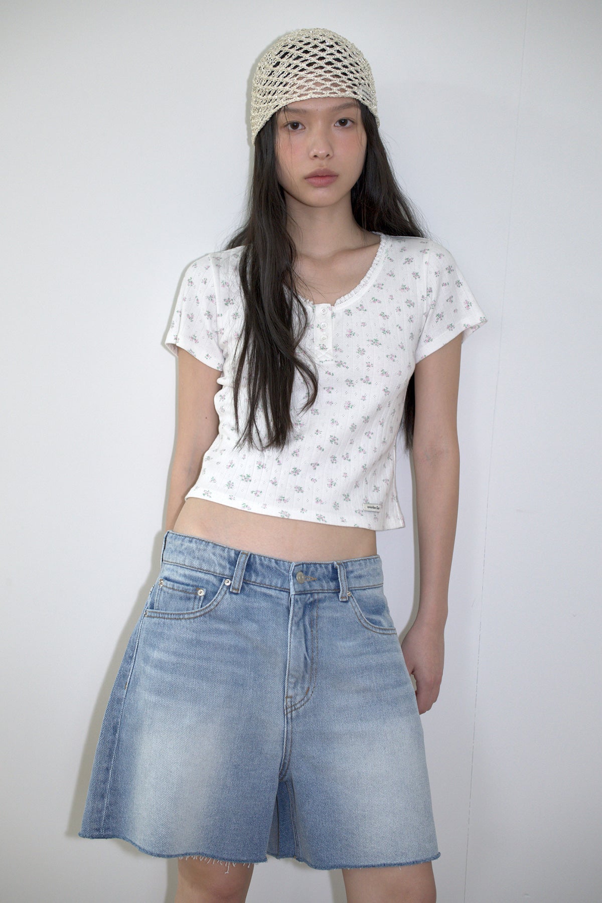 Overdueflair Button Eyelet T-Shirt Floral