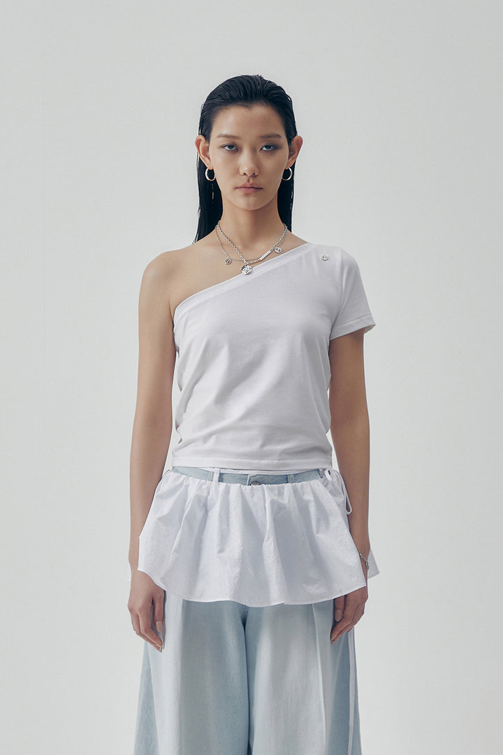 Treemingbird One-Shoulder Sleeve T-shirts White