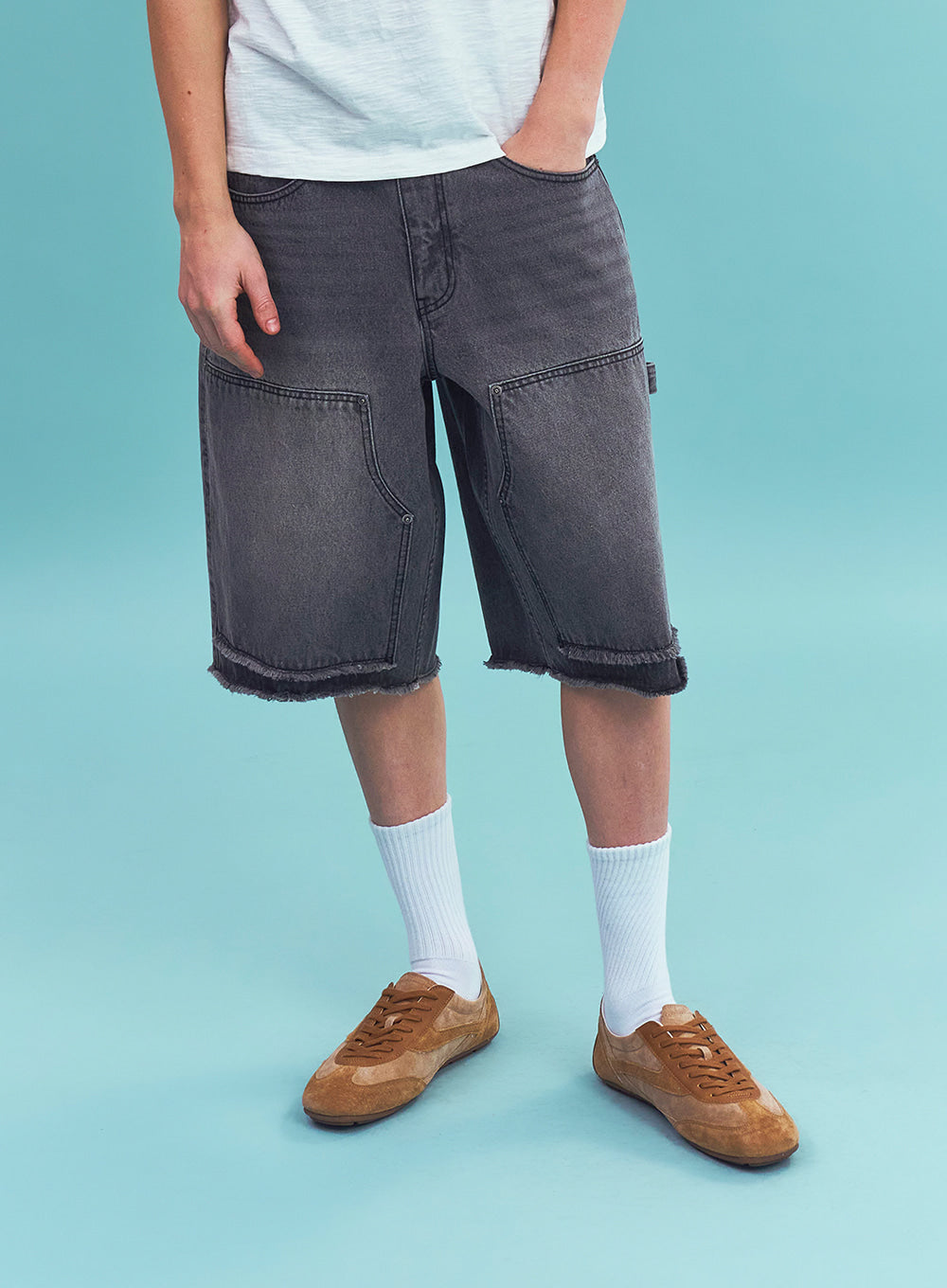 Satur Carpenter Bermuda Denim Pants - Gray