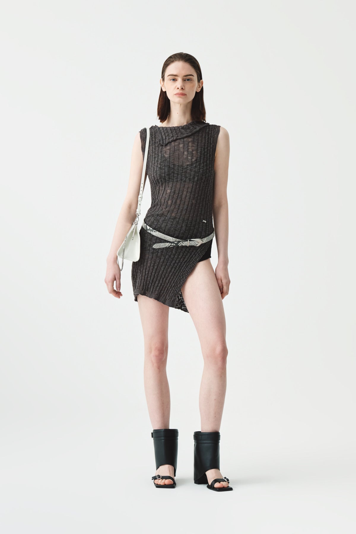 Matinkim Side Slit Sleeveless Slub Knit Top IN Dark Grey
