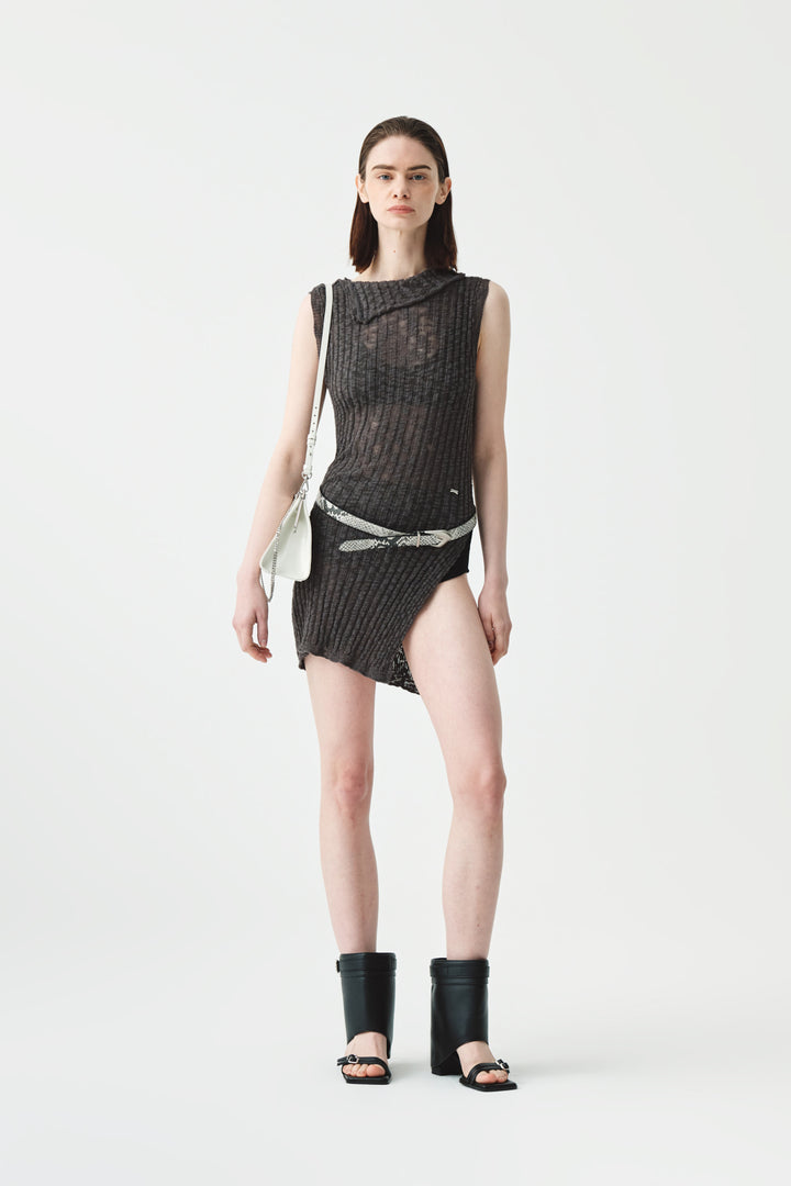 Matinkim Side Slit Sleeveless Slub Knit Top IN Dark Grey