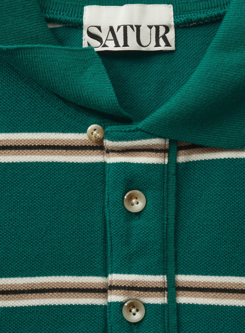 [satur] (W) Stripe Pique Polo Long Sleeve - Deep Green