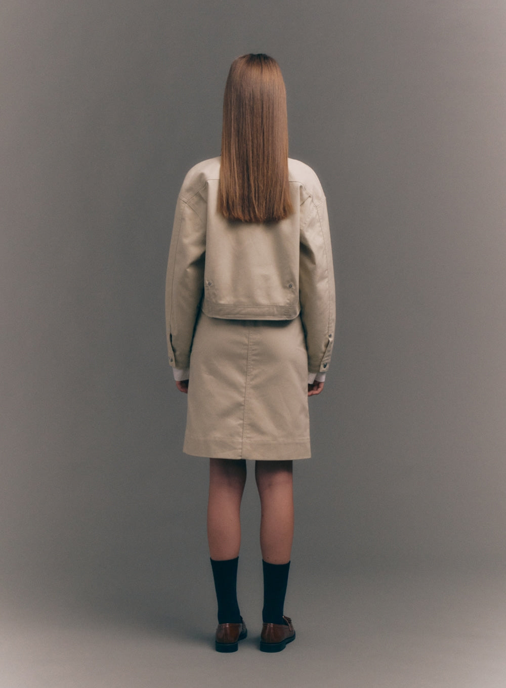 [satur] (W) Cotton Pencil Slit Skirt - Natural Beige