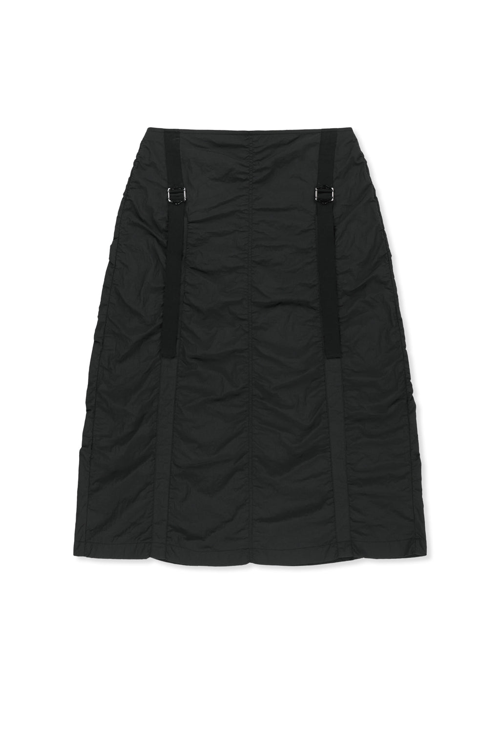 [matinkim] Nylon Shirring Midi Skirt IN Black