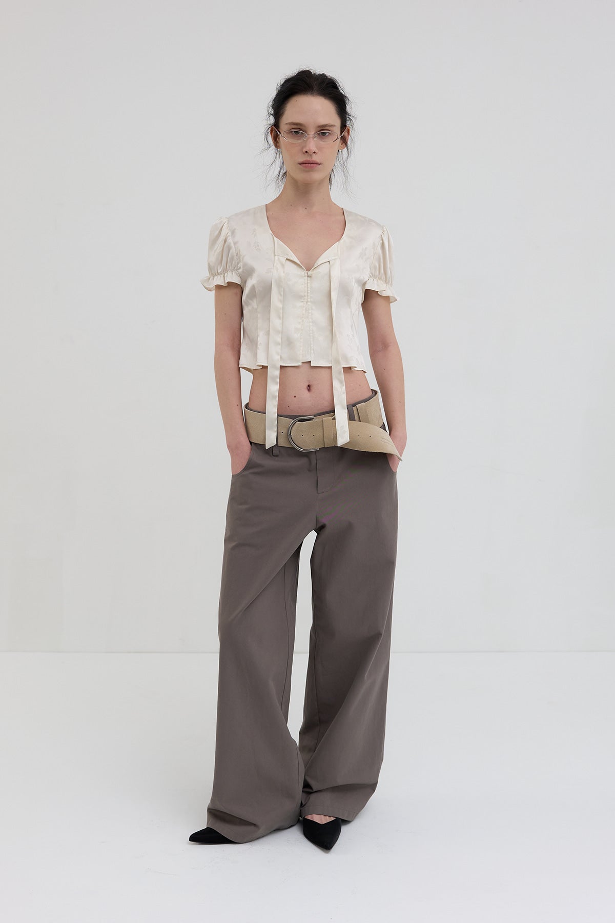 Overdueflair Leather Wide Belt Suede Beige