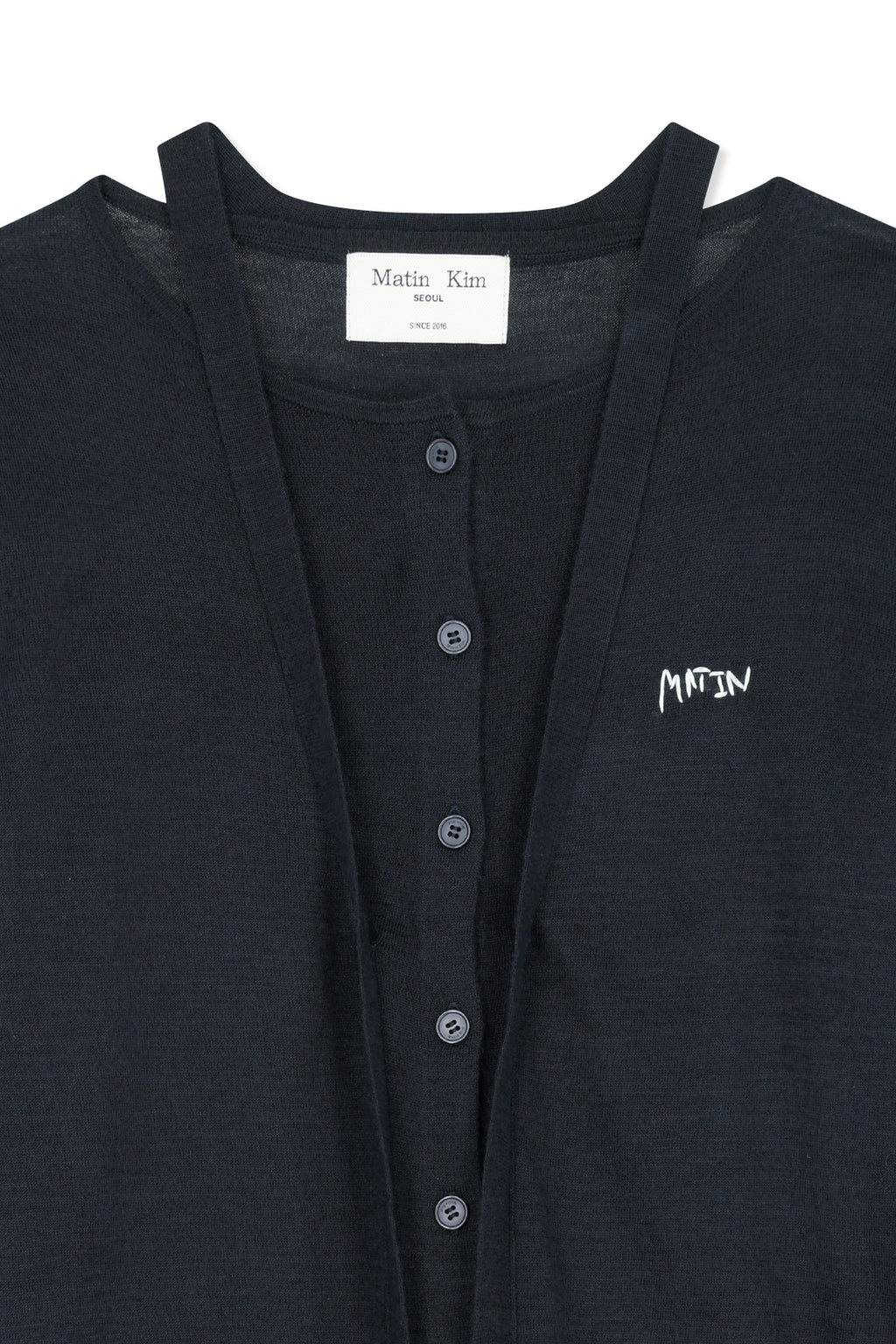 Matinkim String Detail Knit Cardigan IN Dark Navy