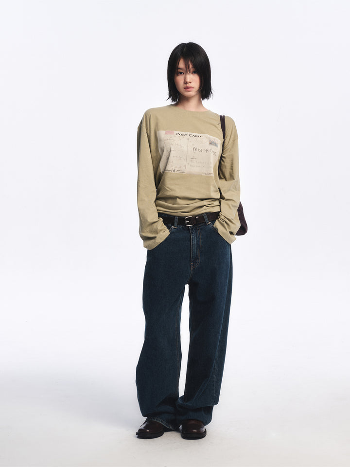 Low Classic Postcard Long Sleeve Tee Olive Khaki
