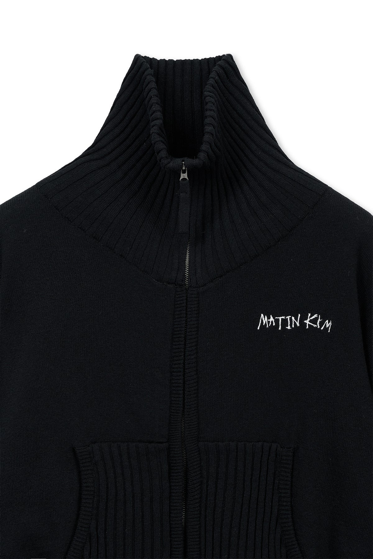Matinkim High Neck Embroidered Logo Zip UP For Women IN Black
