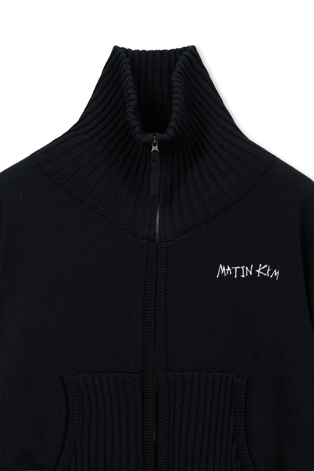 Matinkim High Neck Embroidered Logo Zip UP For Women IN Black