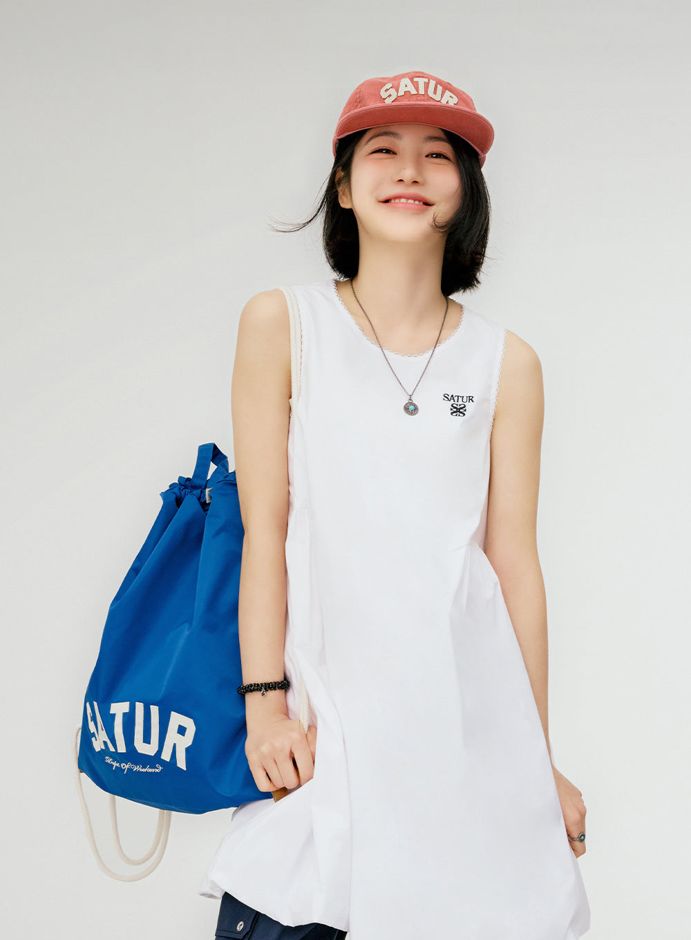 Satur Nylon Drawstring Bag - Blue