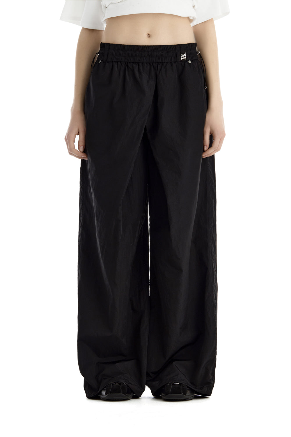 Treemingbird Slash-Pleated Nylon Track Pants Black