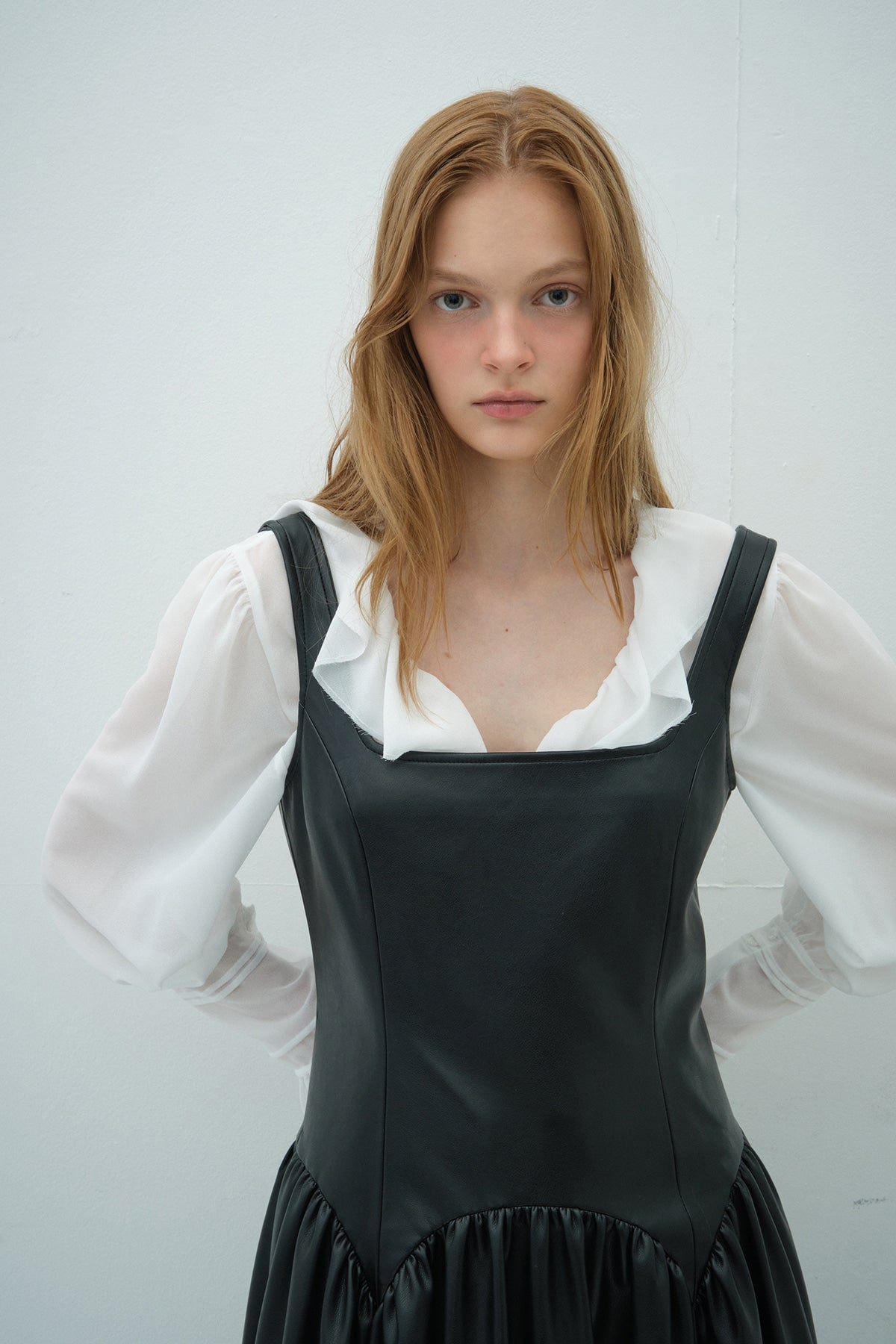 Overdueflair Square Neck Leather Long Dress Black