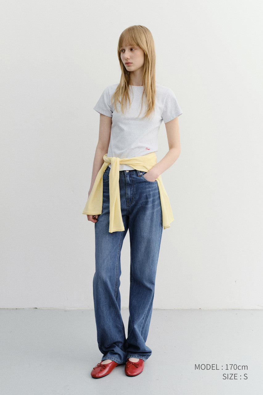 Dunst Curved Hem Slim Top Light Melange Grey