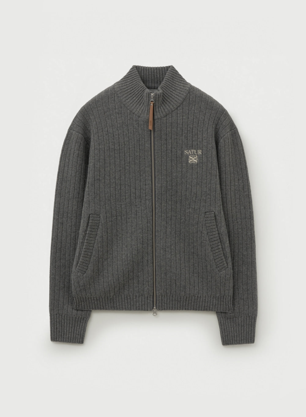 [satur] Faro Half Neck Knit Zip-up - Melange Gray
