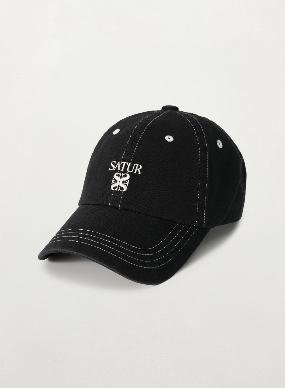 Satur Contrast Color Stitch Dyed Ball Cap - Black