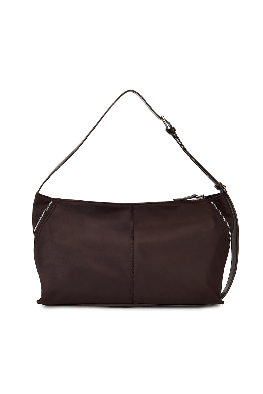 [matinkim] SIDE ZIPPER FABRIC SHOULDER BAG IN BROWN
