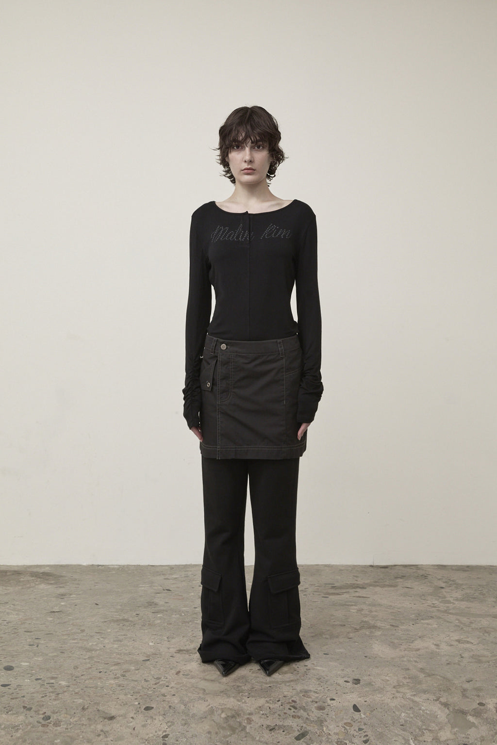 Matinkim Pocket Foldover Wrap Mini Skirt IN Black