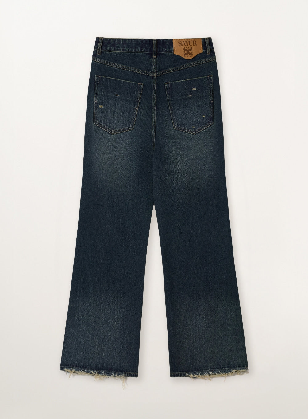 Satur Damage Washed Flare Fit Denim Pants - Deep Blue