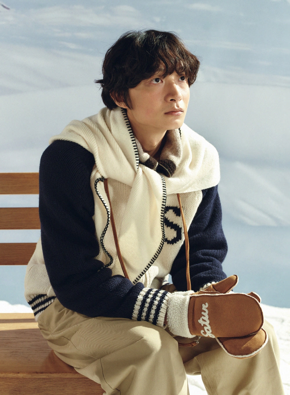 [satur] Knit Shawl Cape - Cream