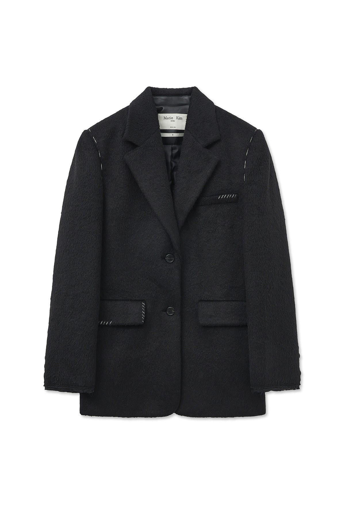 [matinkim] HAIRY OVERFIT STITCH SINGLE JACKET IN BLACK