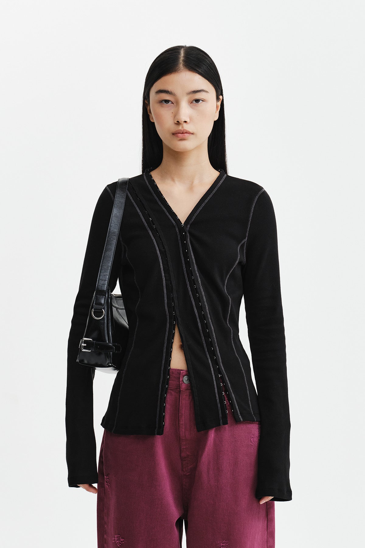 Matinkim Multi Styling Hook Detail Slim Top IN Black