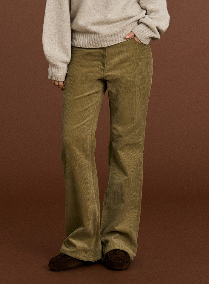 Mango Maniplease Loon Corduroy Pants Khaki