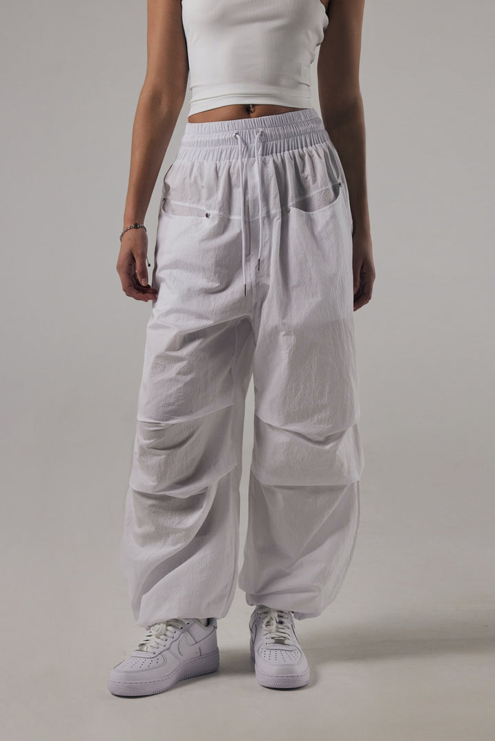 Treemingbird Round Rivet Nylon Set-up Pants White