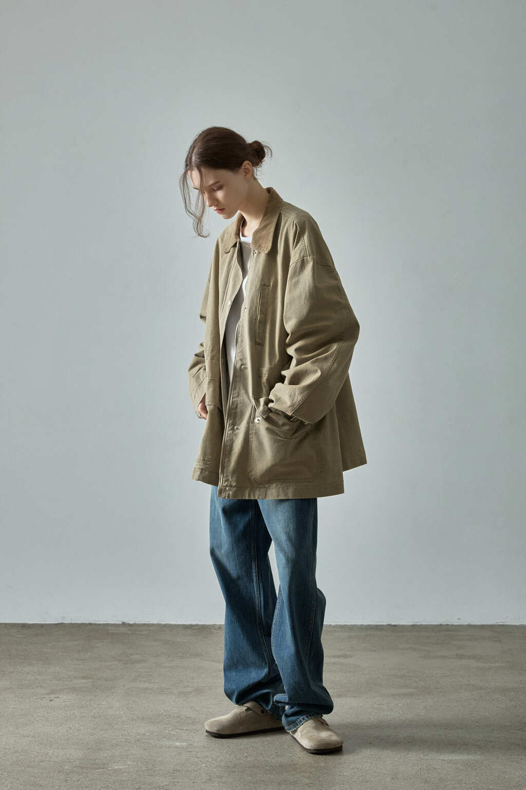 Facade Pattern Cotton Utility Jacket khaki beige