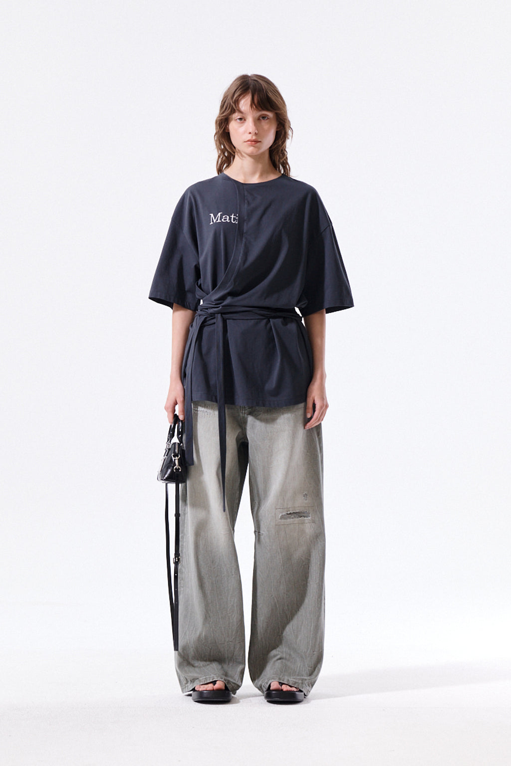 Matinkim Tie Detail Draped Logo Top IN Charcoal