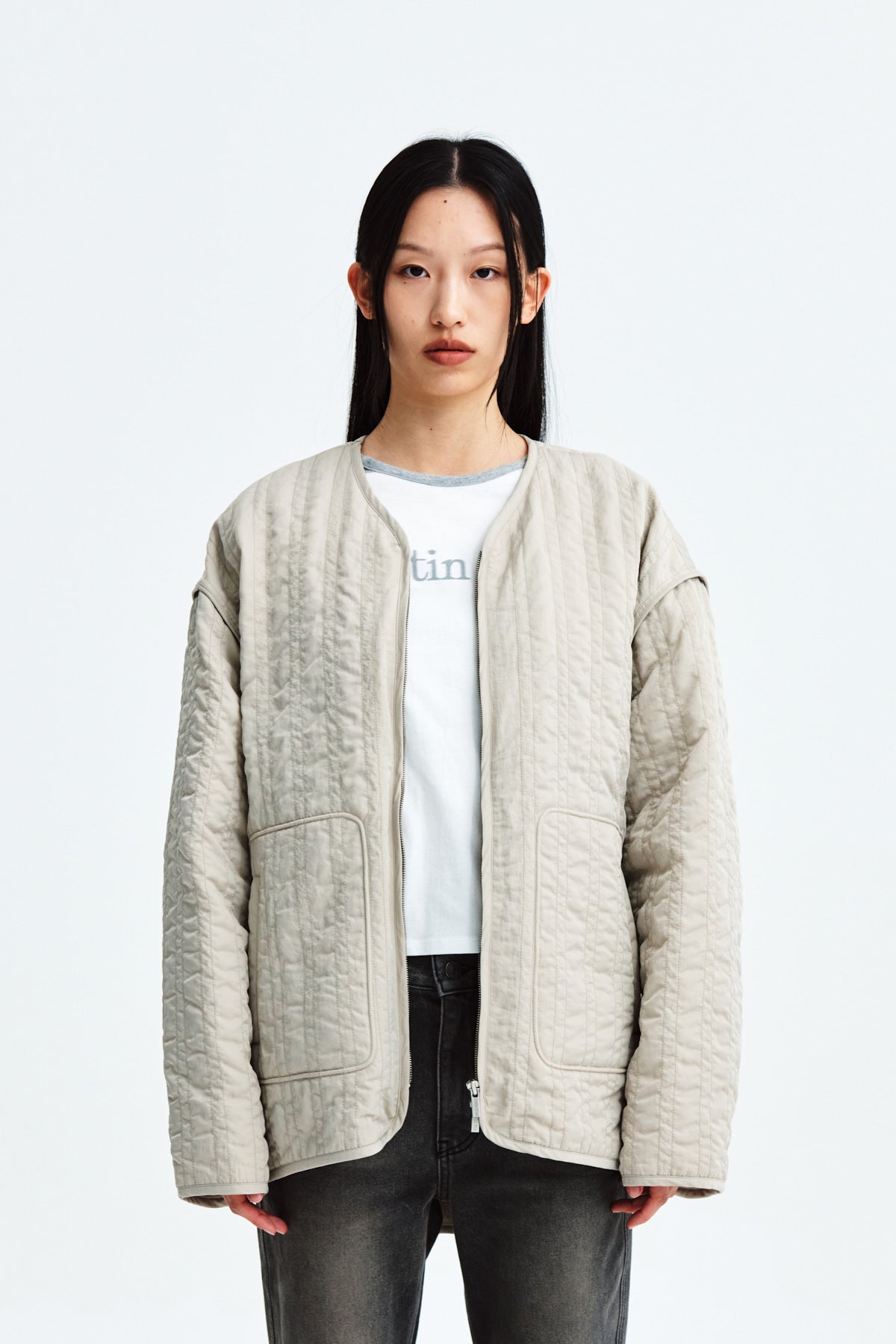 Matinkim Warm UP Quilting Jumper For Women IN Light Beige