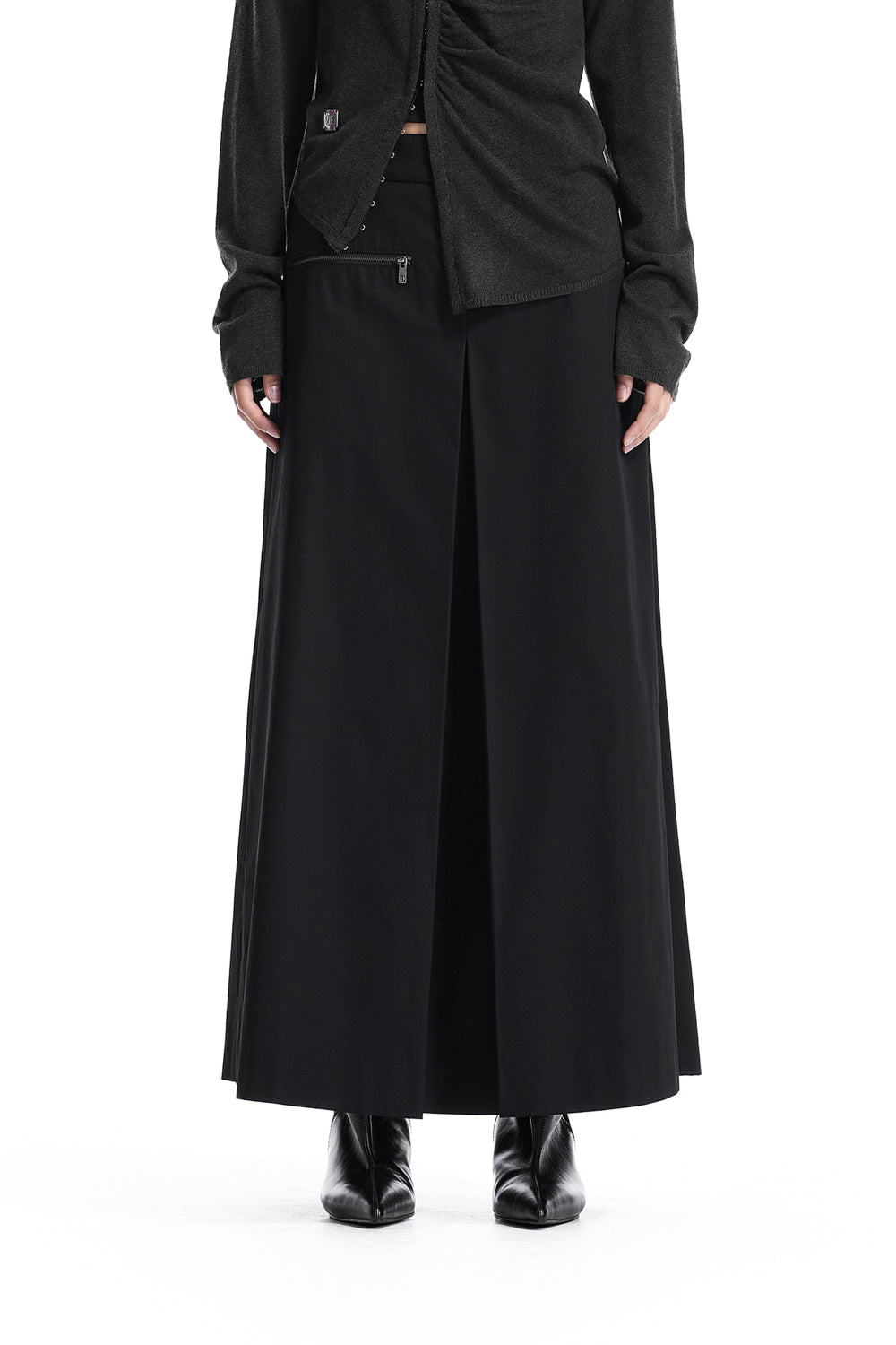 Treemingbird Zip Detail Wide Skirt Pants Black