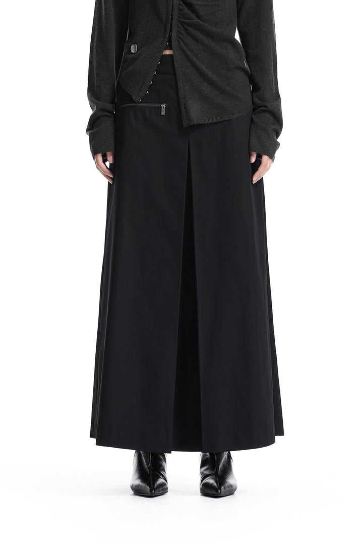 Treemingbird Zip Detail Wide Skirt Pants Black