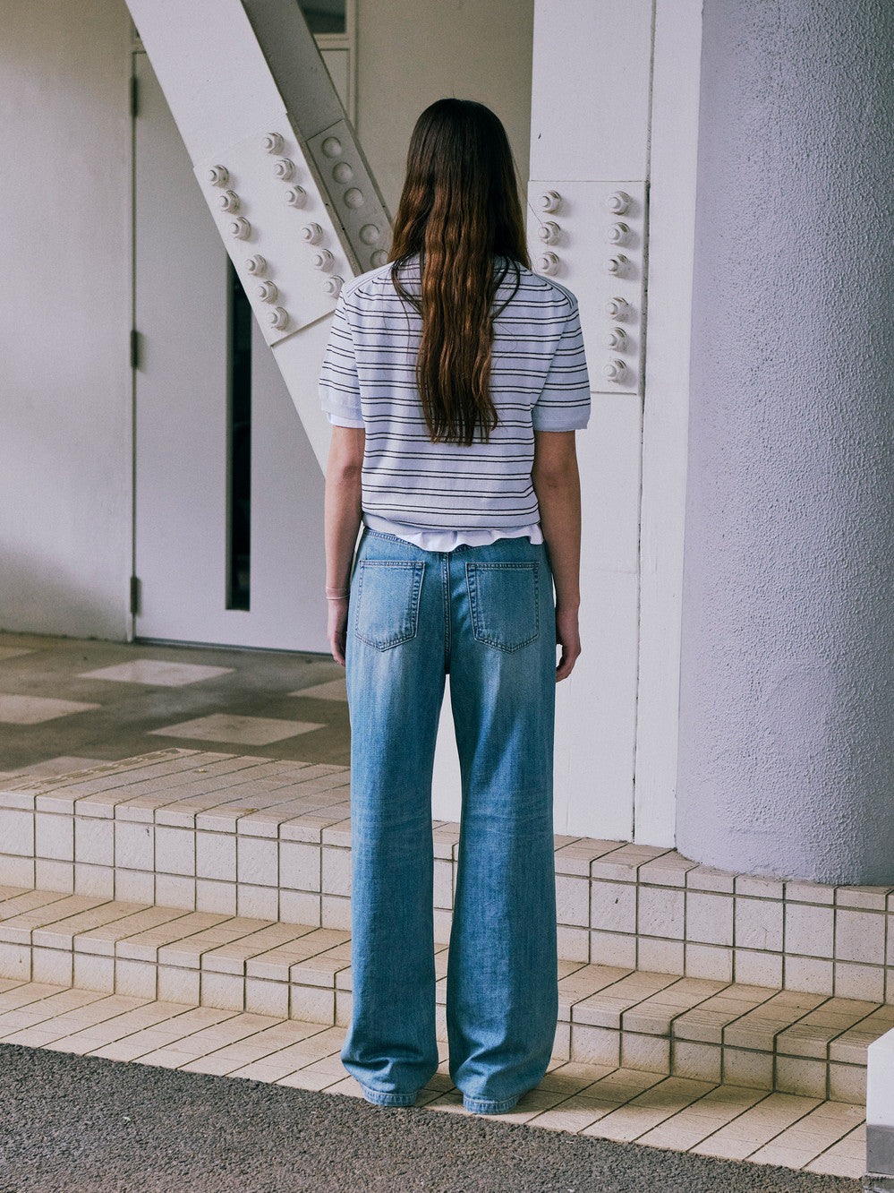 Low Classic Striped Crewneck Knit Tee Blue