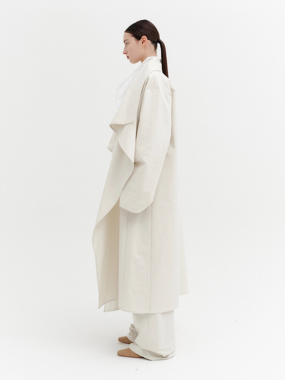 EENK Layered Drape Long Coat - Ivory