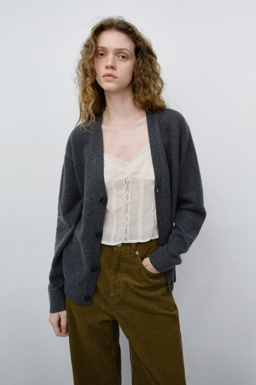 Dunst Unisex V-Neck Cardigan Melange Grey